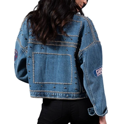 Shop G-iii 4her By Carl Banks New York Giants First Finish Medium Denim Full-button Jacket In Blue