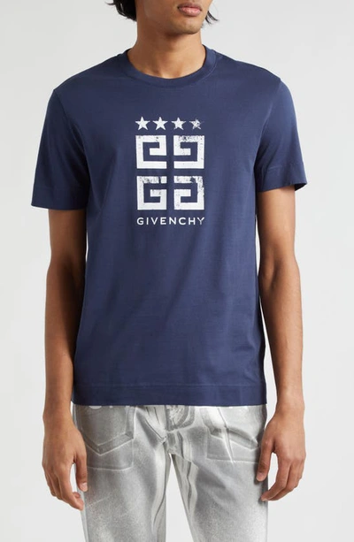 Shop Givenchy Slim Fit 4g Logo Cotton Graphic T-shirt In Deep Blue