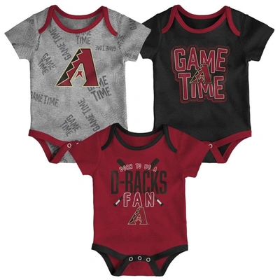 Shop Outerstuff Newborn & Infant Arizona Diamondbacks Red/black/heathered Gray Game Time Three-piece Bodysuit Set