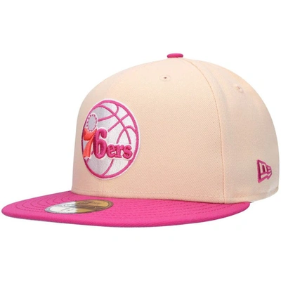 Shop New Era Orange/pink Philadelphia 76ers Passion Mango 59fifty Fitted Hat