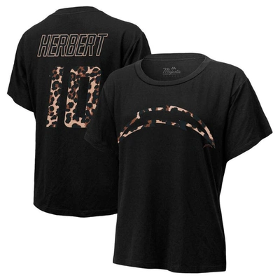 Shop Majestic Threads Justin Herbert Black Los Angeles Chargers Leopard Player Name & Number T-shirt