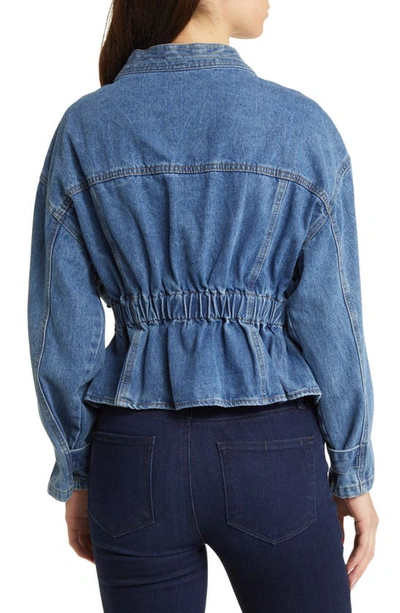 Nikki Lund Alina Stud Peplum Denim Jacket In Blue