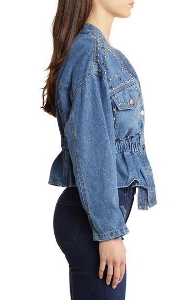 Nikki Lund Alina Stud Peplum Denim Jacket In Blue