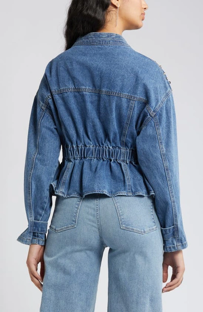 Nikki Lund Alina Stud Peplum Denim Jacket In Blue