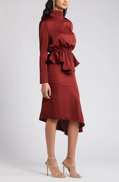 Shop Nikki Lund Roxy Long Sleeve Top & Asymmetric Hem Skirt In Burgundy