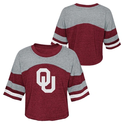Shop Outerstuff Girls Youth Crimson Oklahoma Sooners Sunday Friday Sleeve Stripe Jersey T-shirt