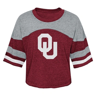 Shop Outerstuff Girls Youth Crimson Oklahoma Sooners Sunday Friday Sleeve Stripe Jersey T-shirt