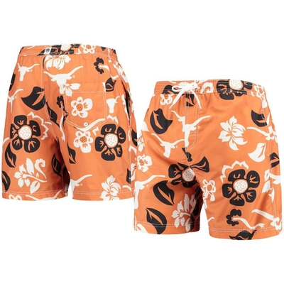 Shop Wes & Willy Texas Orange Texas Longhorns Floral Volley Logo Swim Trunks In Burnt Orange