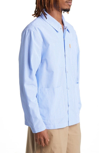 Shop Checks Shirting Cotton Chore Coat In Blue Stripe