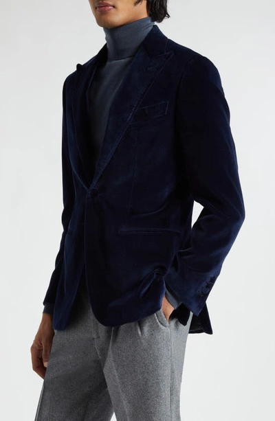 Shop Thom Sweeney Peak Lapel Velveteen Dinner Jacket In Navy