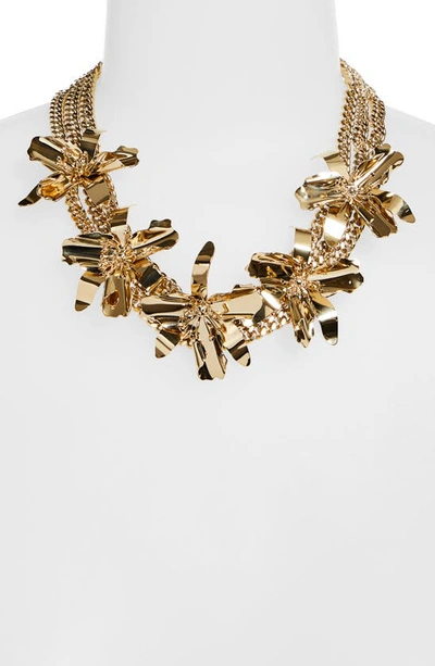 Shop Carolina Herrera Orchid Charm Collar Necklace In Gold