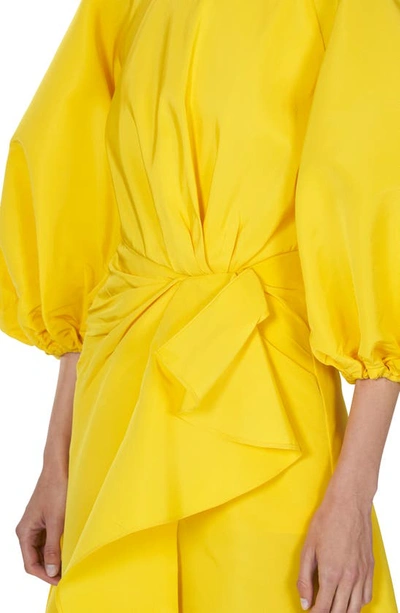 Shop Carolina Herrera Shirred Puff Sleeve Silk Sarong Gown In Taxi Cab