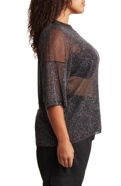 Shop Asos Design Curve Glitter Mesh T-shirt In Black