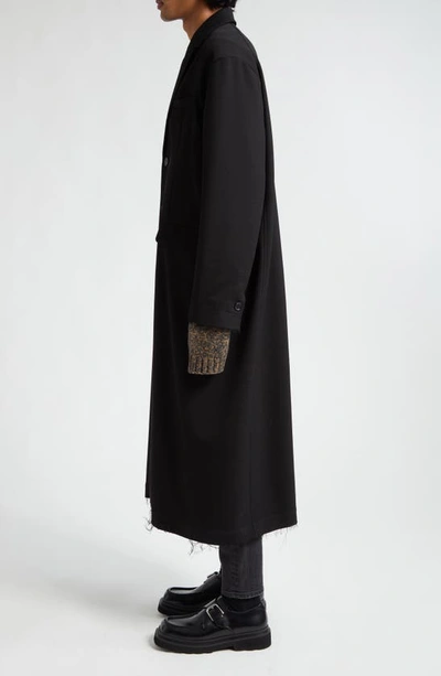 Shop Undercover Fray Hem Longline Wool Coat In Black