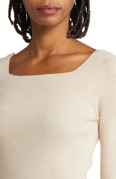 Shop & Other Stories Square Neck Wool Blend Rib Sweater In Beige Melange