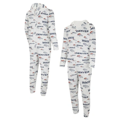 Shop Concepts Sport White Denver Broncos Allover Print Docket Union Full-zip Hooded Pajama Suit