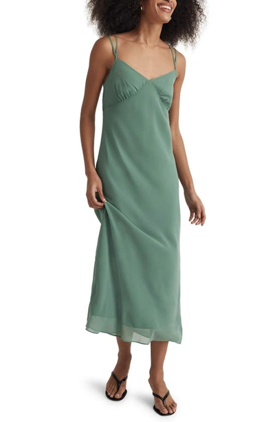 Shop Madewell Layered Slip Midi Dress In Trellis Green
