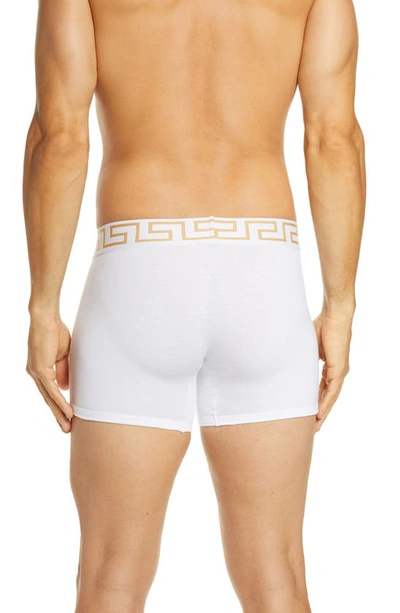 Shop Versace First Line Long Stretch Cotton Trunks In White/ Gold