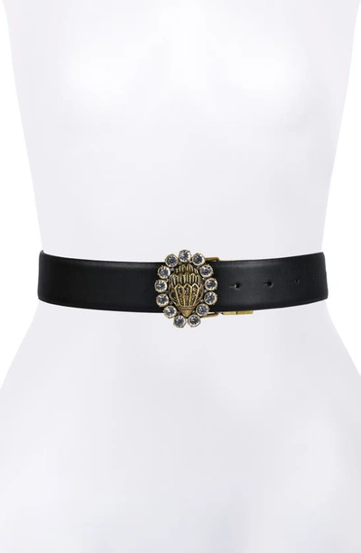 Shop Kurt Geiger Leather Belt With Crystal-embellished Eagle Head Buckle In Black Antique Bras