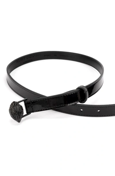 Shop Kurt Geiger Patent Leather Belt With Eagle Head Buckle In Black Matte Black