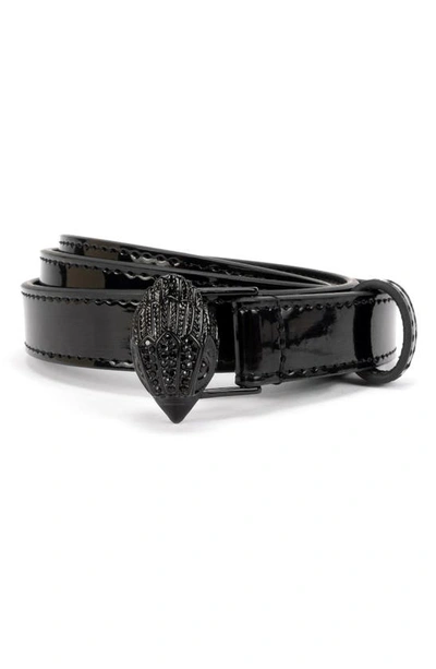 Shop Kurt Geiger Patent Leather Belt With Eagle Head Buckle In Black Matte Black