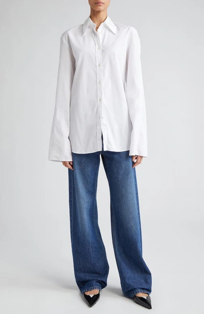 Shop Bite Studios Fluted Sleeve Organic Cotton Poplin Button-up Shirt In White