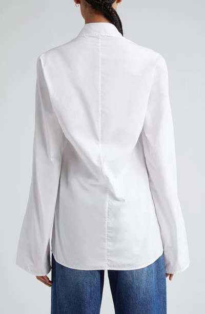 Shop Bite Studios Fluted Sleeve Organic Cotton Poplin Button-up Shirt In White