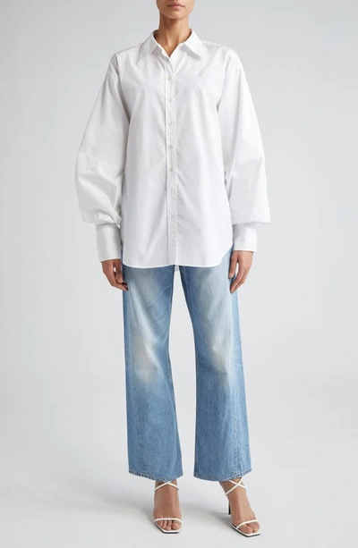 Shop Bite Studios Crinkled Sleeve Organic Cotton Poplin Button-up Shirt In White