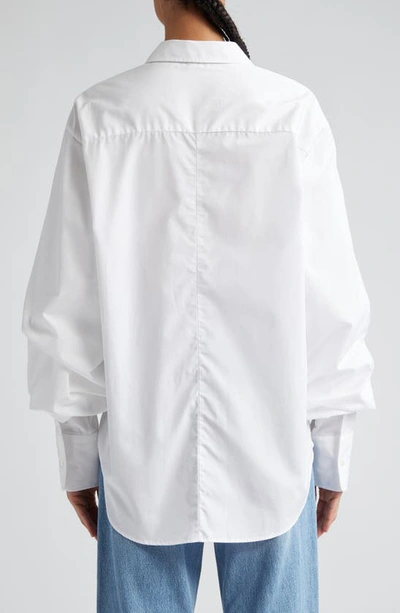Shop Bite Studios Crinkled Sleeve Organic Cotton Poplin Button-up Shirt In White