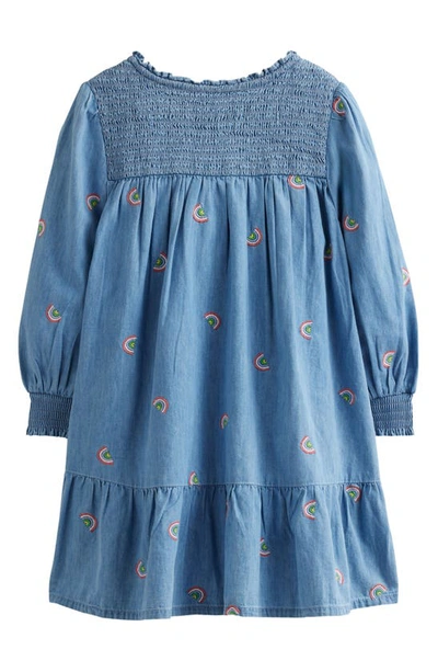 Mini Boden Embroidered Shirred Dress Scattered Rainbow Embroidery Girls Boden