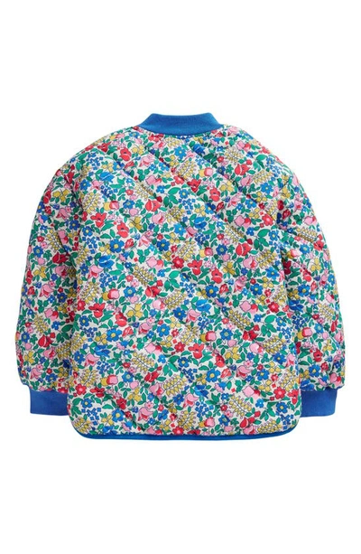 Shop Mini Boden Kids' Floral Print Quilted Fleece Lined Bomber Jacket In Multi Flowerbed