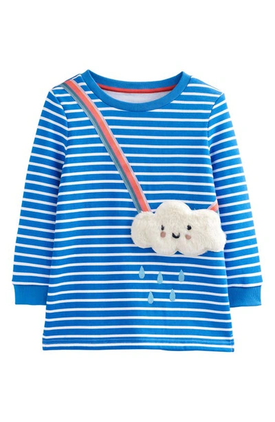 Shop Mini Boden Kids' Faux Fur Cloud Appliqué Stripe Tunic Top In Delft Blue/ivory Cloud