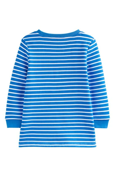 Shop Mini Boden Kids' Faux Fur Cloud Appliqué Stripe Tunic Top In Delft Blue/ivory Cloud