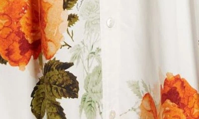 Shop Erdem Floral Print Long Sleeve Cotton Poplin Shirtdress In White