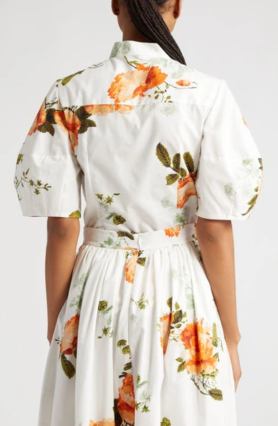 Shop Erdem Volume Floral Print Puff Sleeve Button-up Shirt In White