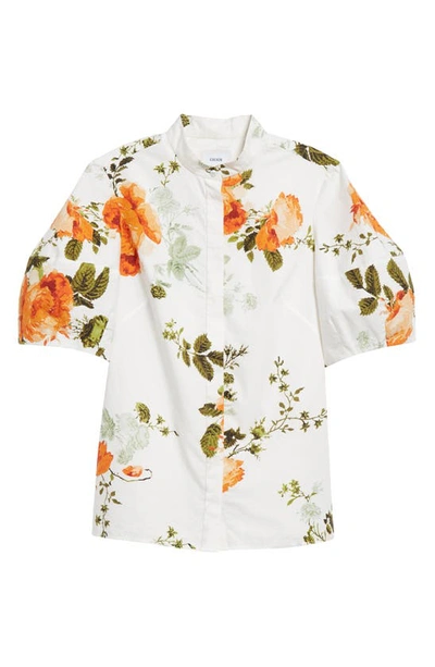 Shop Erdem Volume Floral Print Puff Sleeve Button-up Shirt In White