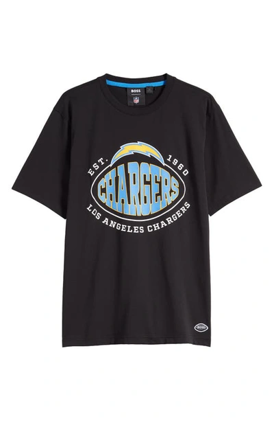 Shop Hugo Boss X Nfl Stretch Cotton Graphic T-shirt In Los Angeles Chargers Black