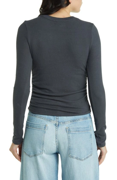 Shop Madewell Long Sleeve Ruched Brushed Jersey Top In Black Coal