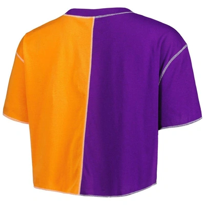 Shop Zoozatz Purple/orange Clemson Tigers Colorblock Cropped T-shirt