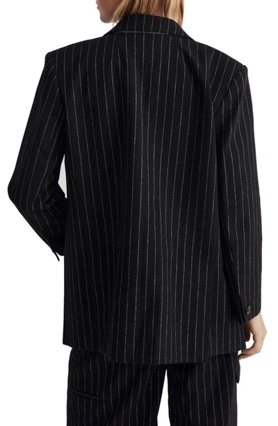 Shop Madewell Metallic Pinstripe Wool Blend Blazer In Almost Black
