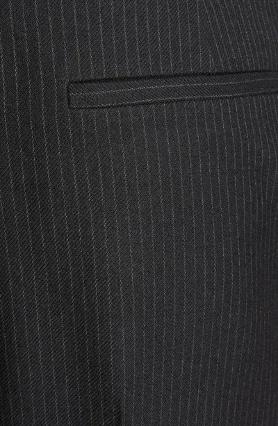 Shop Saint Laurent Pinstripe Wool Pants In Noir/ Gris