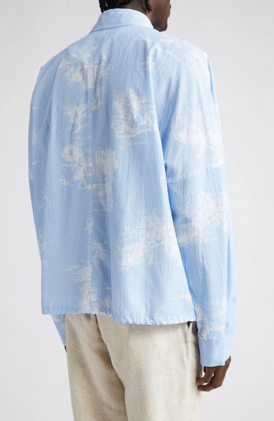 Shop Jacquemus La Chemise Criollo Gingham Toile Shirt Jacket In Print Toile De Jouy Blue