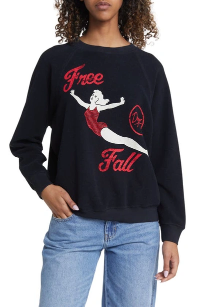 Shop Daydreamer Free Fall Raglan Sleeve Graphic Sweatshirt In Black Onyx
