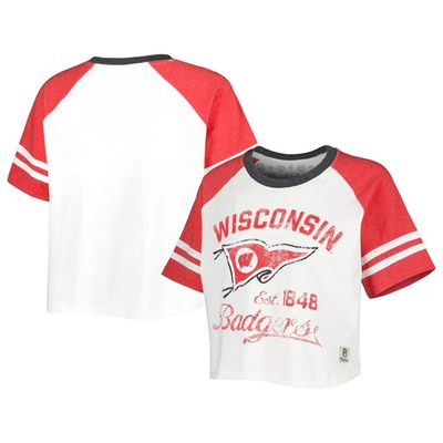 Shop Pressbox White Wisconsin Badgers Melange Beaumont Cropped Raglan T-shirt