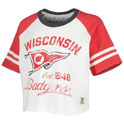 Shop Pressbox White Wisconsin Badgers Melange Beaumont Cropped Raglan T-shirt