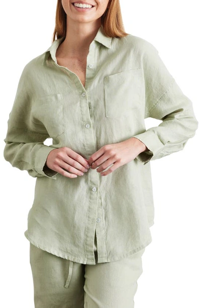 Shop Bed Threads Long Sleeve Linen Button-up Shirt In Sage
