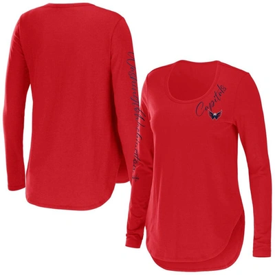 Shop Wear By Erin Andrews Red Washington Capitals Team Scoop Neck Long Sleeve T-shirt