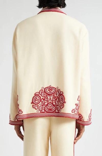 Shop Bode Beaded Flora Cotton Jacket In Red Cream