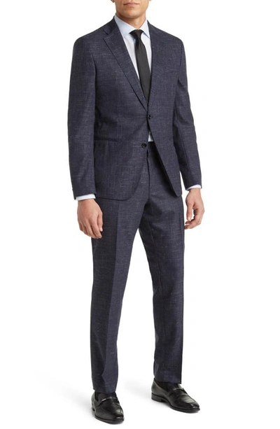 Shop Hugo Boss Huge/genius Stretch Virgin Wool & Linen Suit In Dark Blue