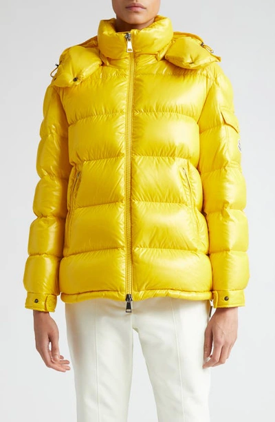 Shop Moncler Maire Hooded Short Down Puffer Jacket In Yellow